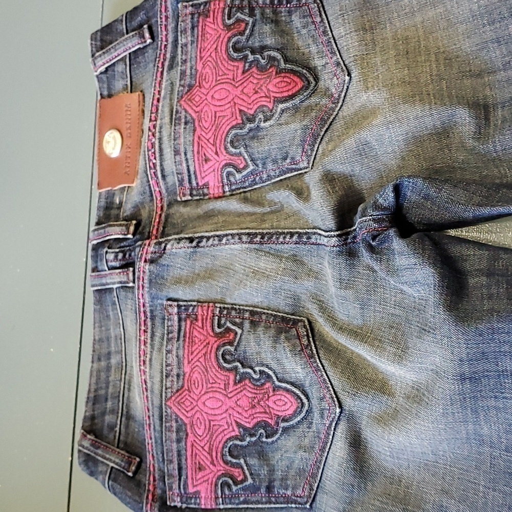Antik Denim Boot Cut Jeans - Dark Gray with Pink Accents